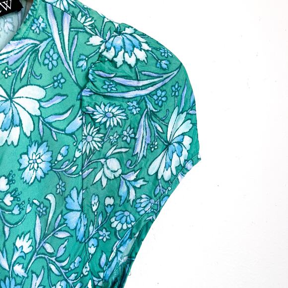 J Crew Gwyneth Cupro Blend Slip Dress Size XS Green Marigold Blooms Short Sleeve - Picture 5 of 9